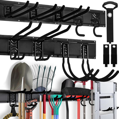 64" Heavy Duty Garage Storage Tool Organizer Wall Mount, Tool Rack With Adjustable Hooks, Anti-Rust, 300Lbs Capacity (4 Racks, 10 Hooks, 3 Straps)
