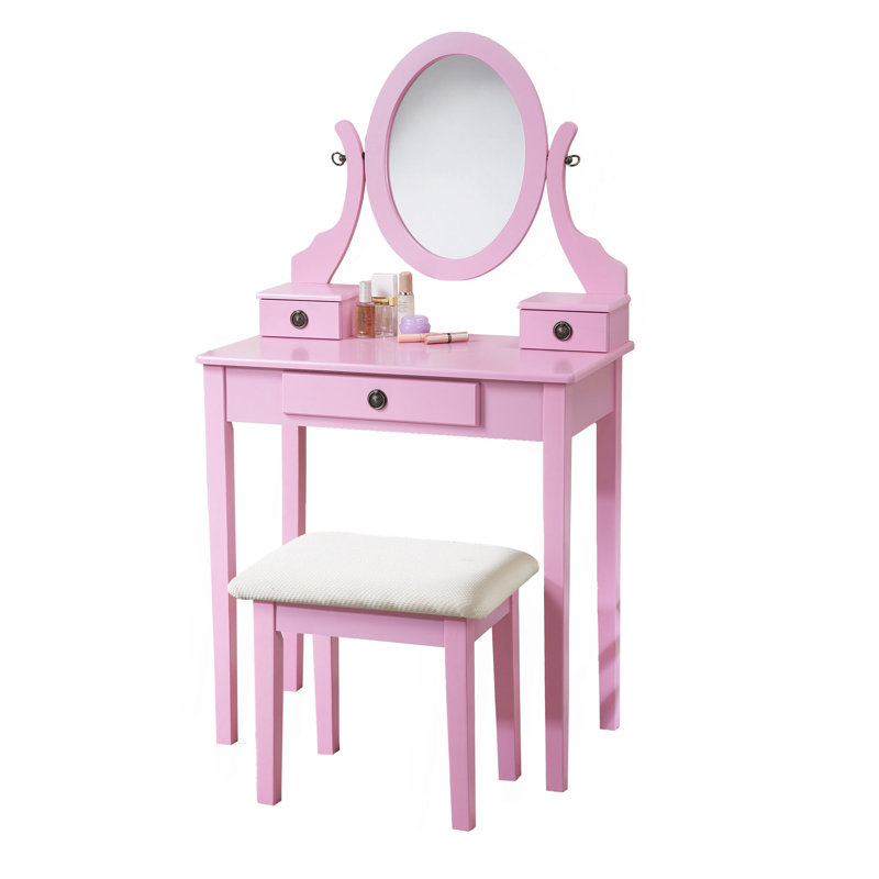 Ensemble coiffeuse et tabouret de maquillage Moniys, Rose