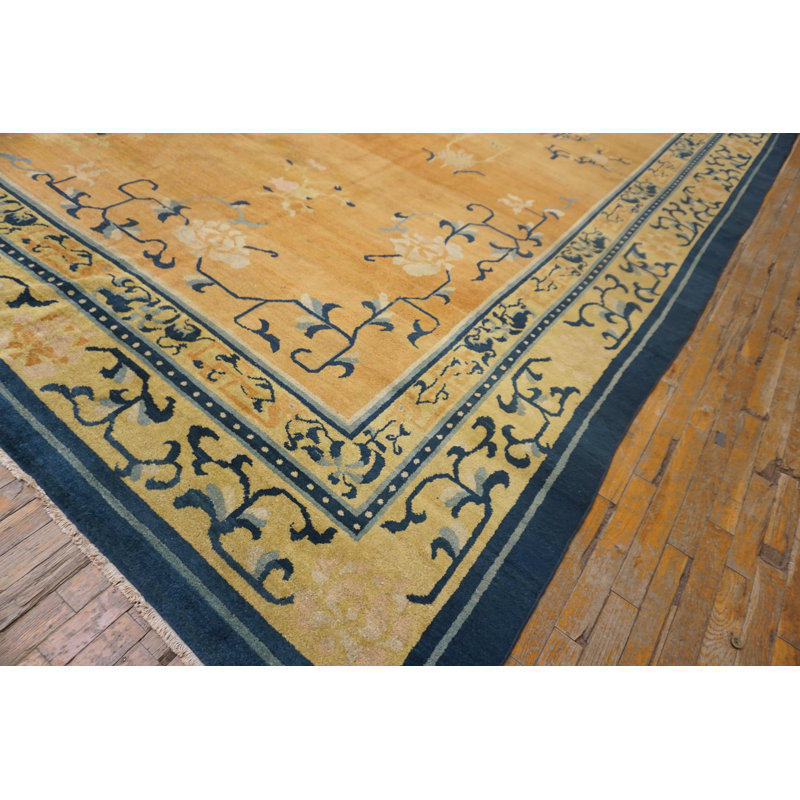 1920s Antique Wool Rectangle Coral / Salmon Pink Large Allover Floral Hand Knotted Pile Rug