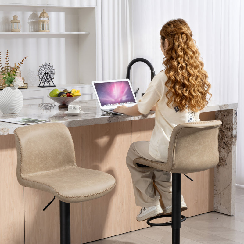 Joneer Swivel Upholstered Adjustable Height Counter Stool with Metal Frame, Light Brown