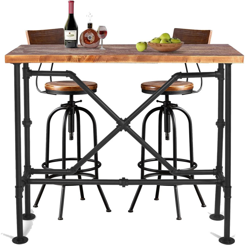 Kameesha Pine Solid Wood Top Four Leg Dining Set, 3