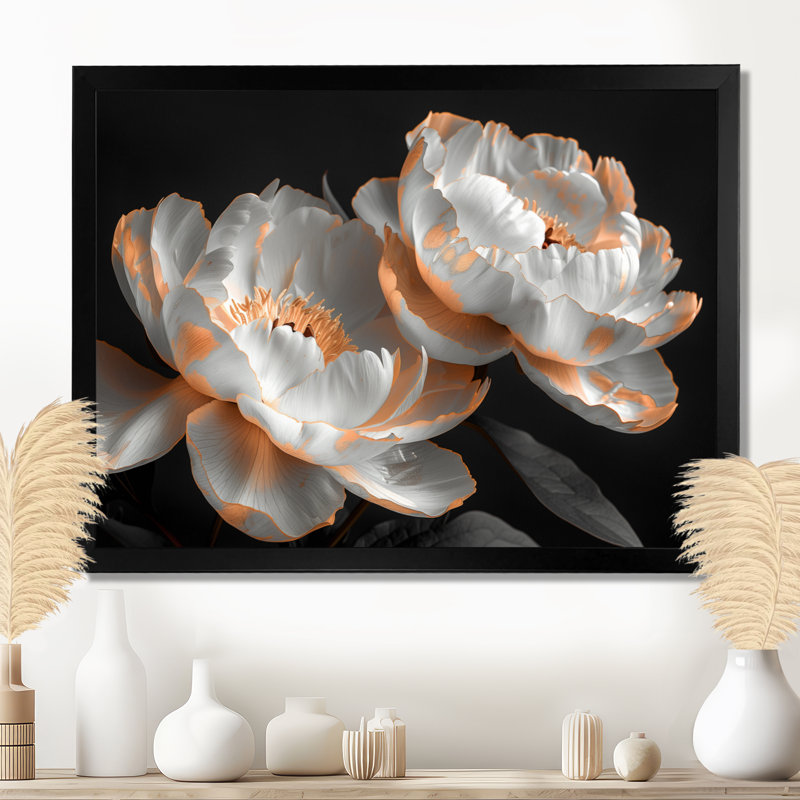 Rumbaugh - pivoines, art mural, H 12 po x l 20 po, Cadre noir