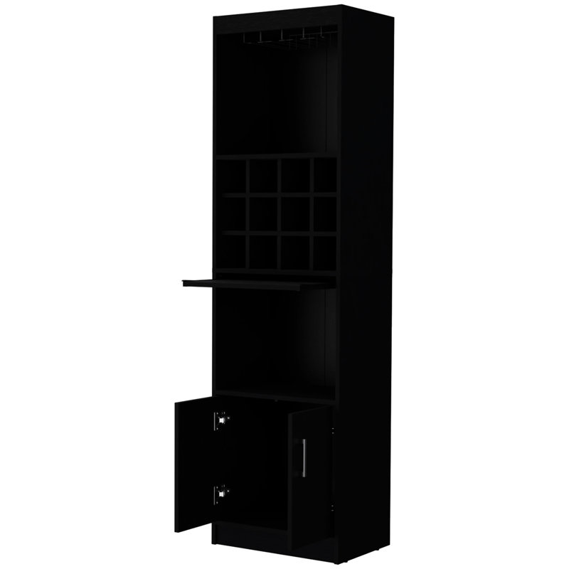 Black Bar Cabinet With Extra Storage - Engineered Wood, 20x13.3x71.1 Inches, 15 Shelves Drawers Wine Storage, 71.1x20x13.3 Inches