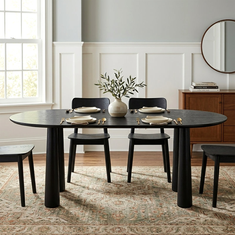 Table de cuisine ovale en bois 30 po avec 4 pieds, Noir, noir, noir, noir, H 30 po x L 79 po x l 40 po