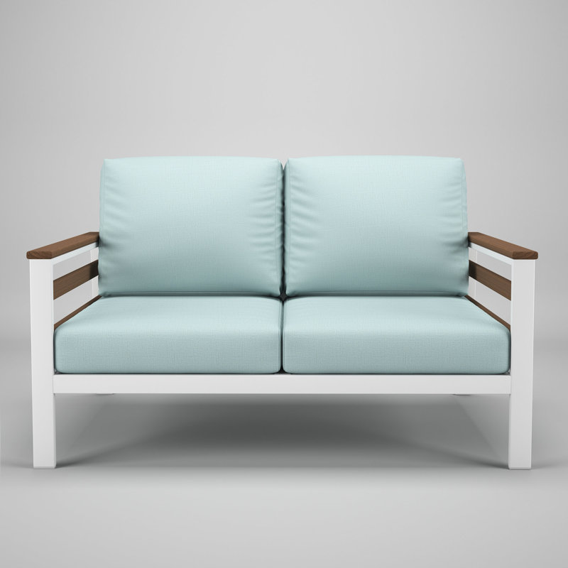 Causeuse d'extérieur en métal avec coussin Sunbrella Townsend, Bliss Dew