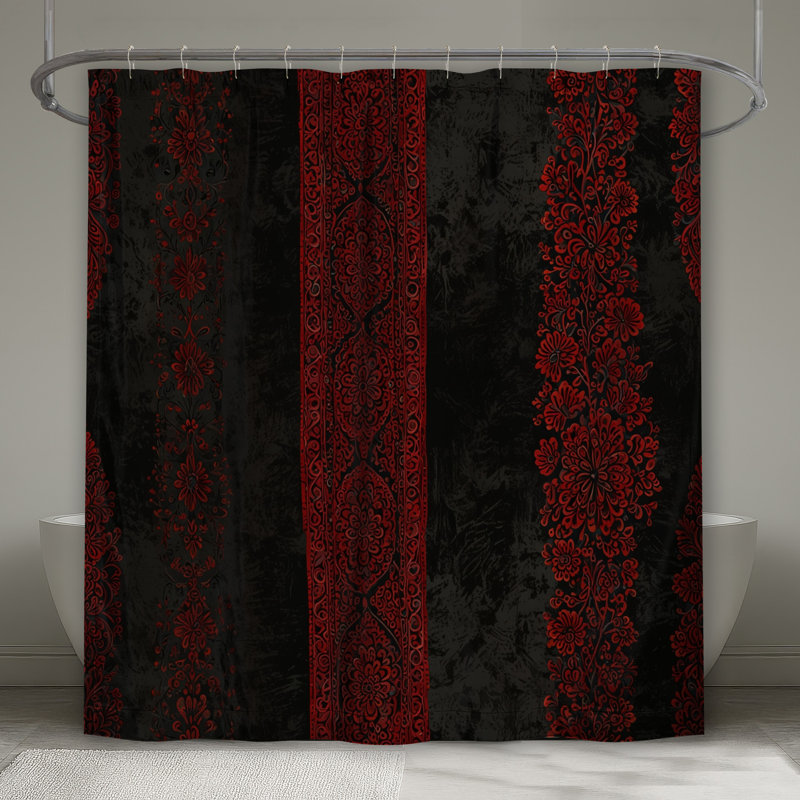 Rideaux de douche rouges et noirs à motif floral très longs, 70in W x 72in H