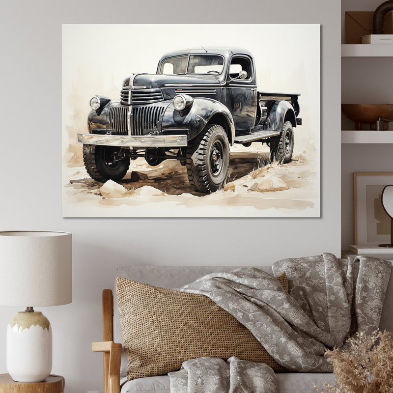 Minimalist Pickup Truck Monochrome - Transportation Wall Art Living Room, H 34 po x l 44 po, Toile tendue
