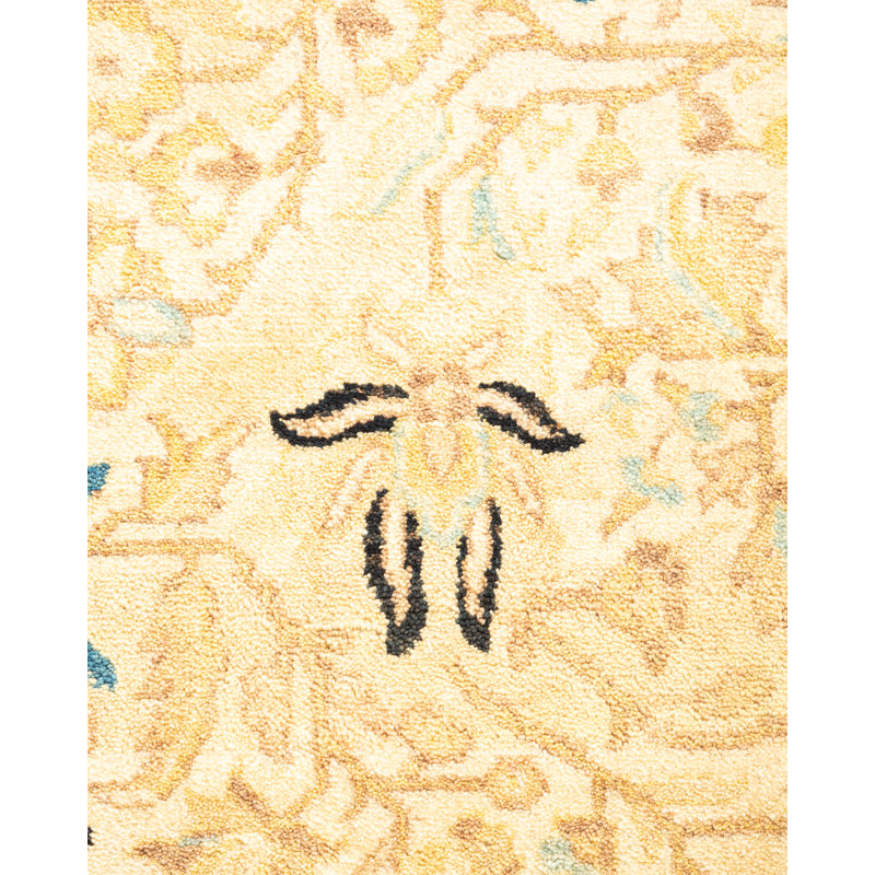 Hand-Knotted Ivory Wool Geometric Traditional Area Rug 3' x 5'