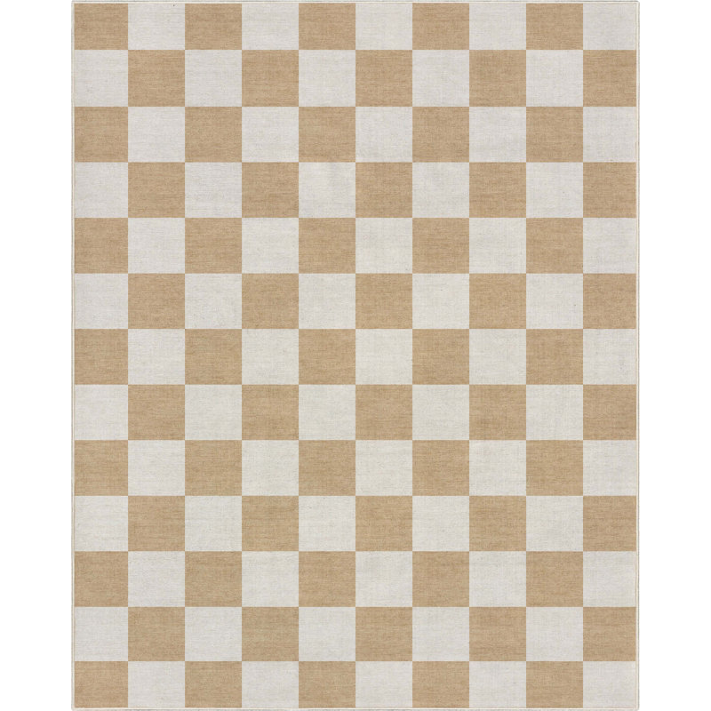 Kehr Square Modern Geometric Yellow Flat-Weave Area Rug, Rectangle 5' x 7'