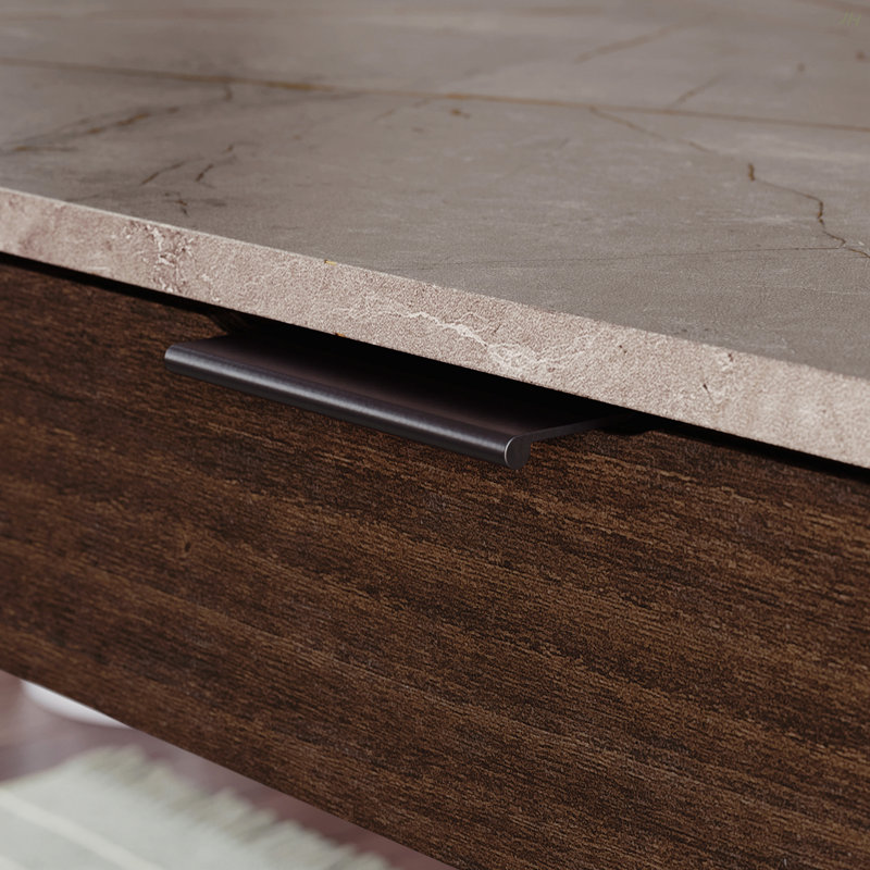L-Shaped Desk With Five-Shelf Bookcase, Brown Finish