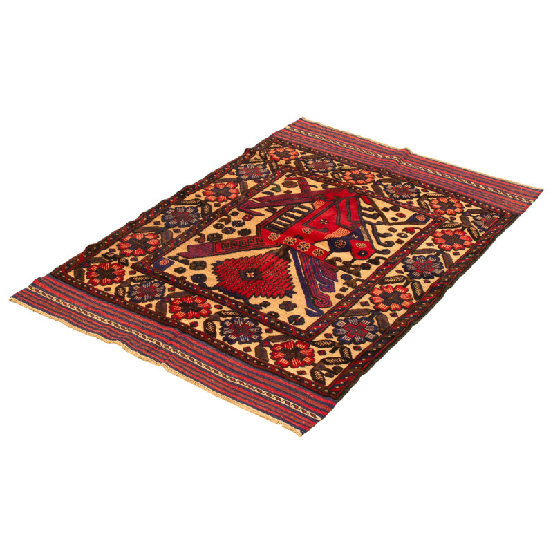 Tapis décoratif en laine rouge de conception unique 4 pi 3 po x 6 pi 3 po Cyniya noué à la main New Age