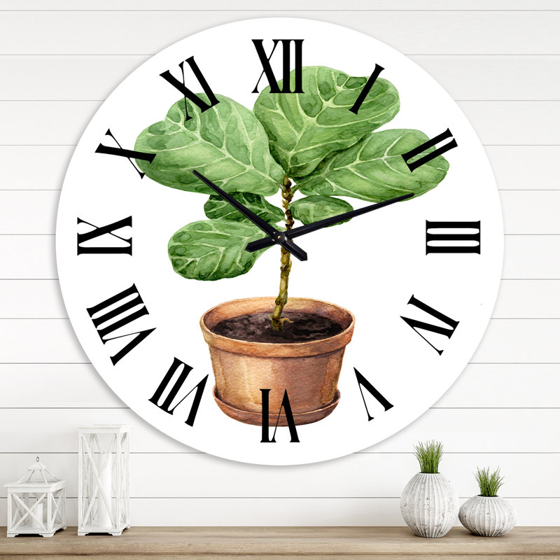 Ficus Lyre dans un pot de fleurs en argile - Horloge murale traditionnelle, Grand