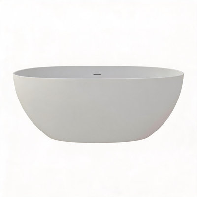 59 inch Matte White Solid Surface Freestanding Soaking Bathtub with Slip Resistant Contour