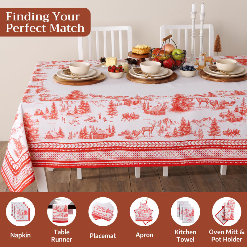 Maison d' Hermine Table Cloth Rectangle Table 100% Cotton 70 x 90 Inches Fall Tablecloth Reusable Everyday Use for Thanksgiving Christmas Decorations Dining Farmhouse Party (Winter Jouy)