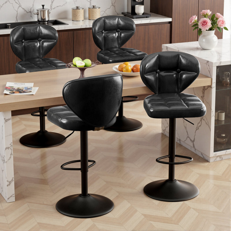 Sonja Swivel Adjustable Height Bar Stools With Back And Footrest, Black