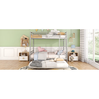 Lit superposé double au-dessus de grand lit double avec lit gigogne en argent - Cadre en fer élégant pour meubles de chambre à coucher