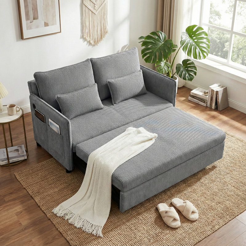Canapé-lit convertible double, canapé-lit escamotable de 55,38 po, Gris