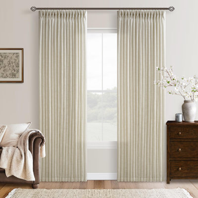 Rideaux en lin de style campagnard de 90 pouces de long pour le salon / salle à manger 2 panneaux de toile de jute en lin à plis pincés, crochets, anneaux, rideau semi-diaphane semi-transparent beige clair de 90 pouces pour chambre W50xl90