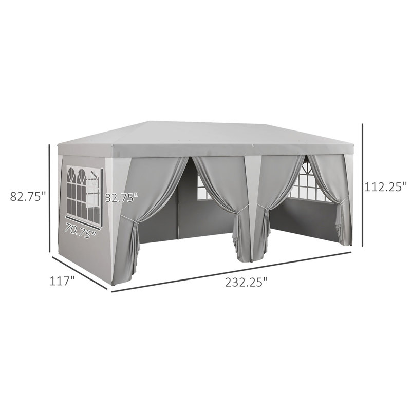 Auvent Ez Up avec 6 parois latérales, 4 fenêtres, hauteur réglable, abri de mariage extérieur, auvent gris 19 x 10 pi, pour l'extérieur
