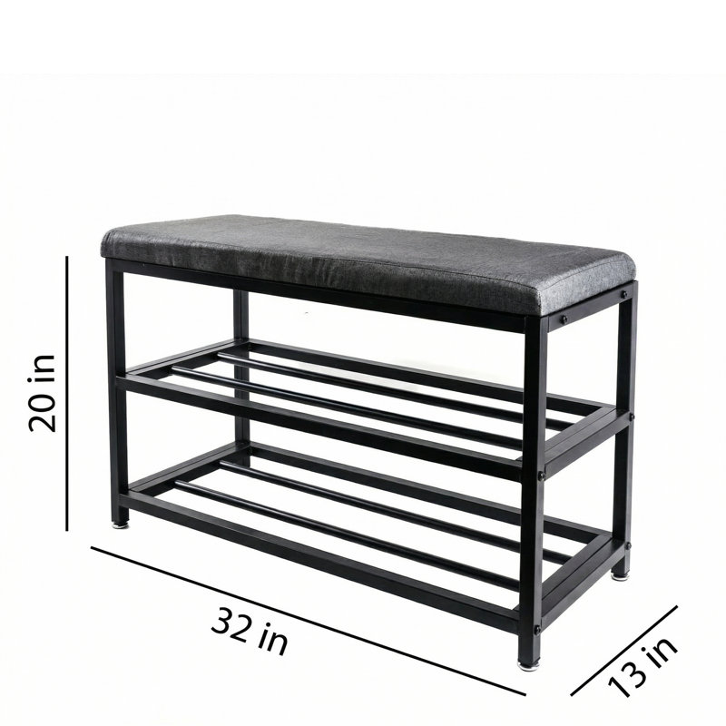 Upholstered Storage Bench With 2-Tier Shoe Rack 32"x13"x20" | Charcoal