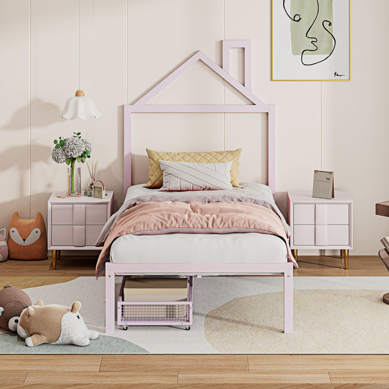 Lit plateforme 62,20 po, Lit simple, Rose