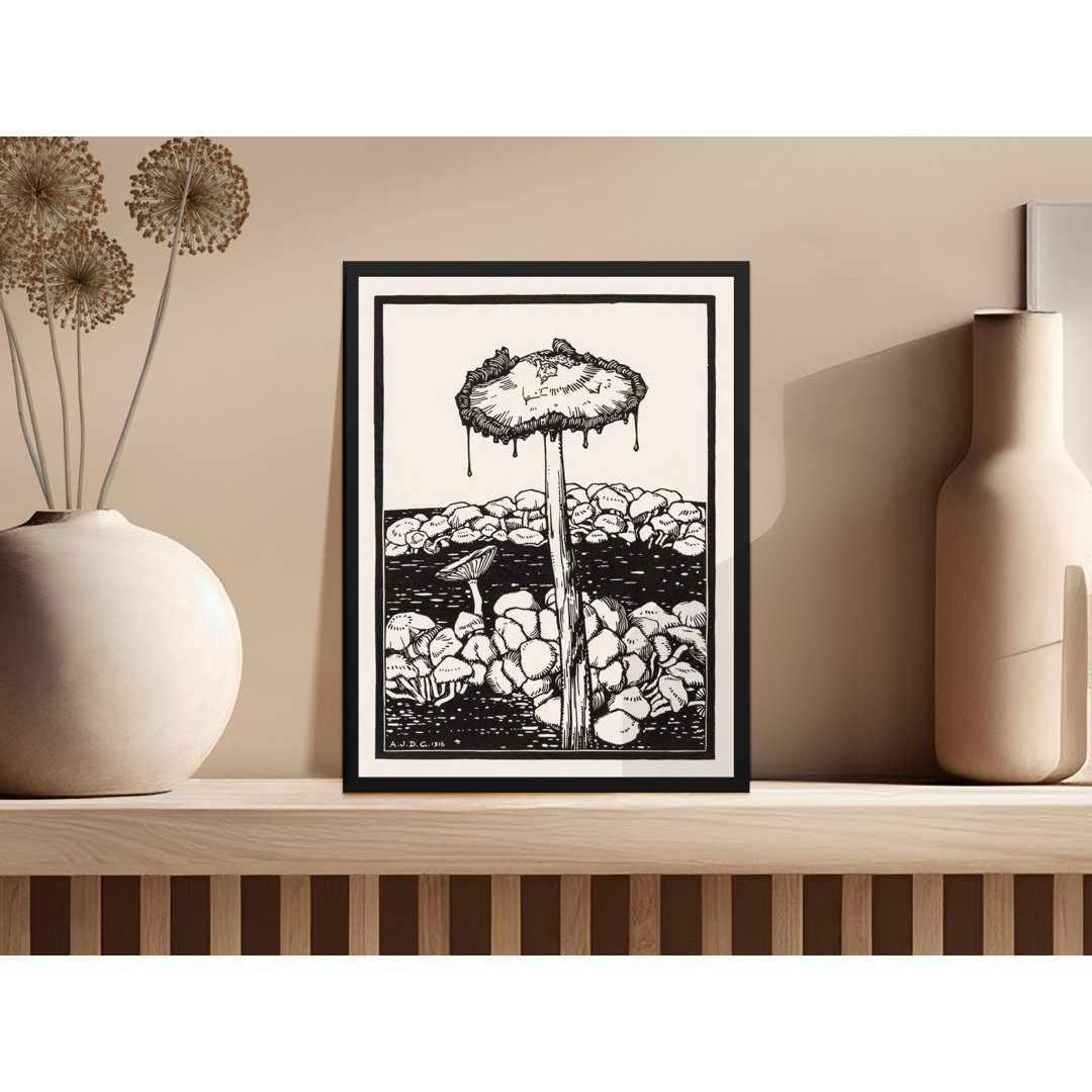 Mushroom Forest Vintage Inspired Illustration Framed Poster