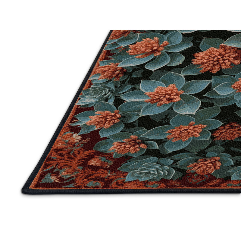 Tapis botanique brun lavable à la machine, Rectangle 2 pi x 3 pi