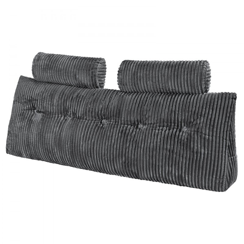 Headboard Pillow, Queen Size Wedge Headboard Pillow with 2 Side Pockets and 2 Headrests, Bed Wedge Pillow with Washable Flannel Cloth, for Reading, Gaming, Resting, Working in Bed, Grey