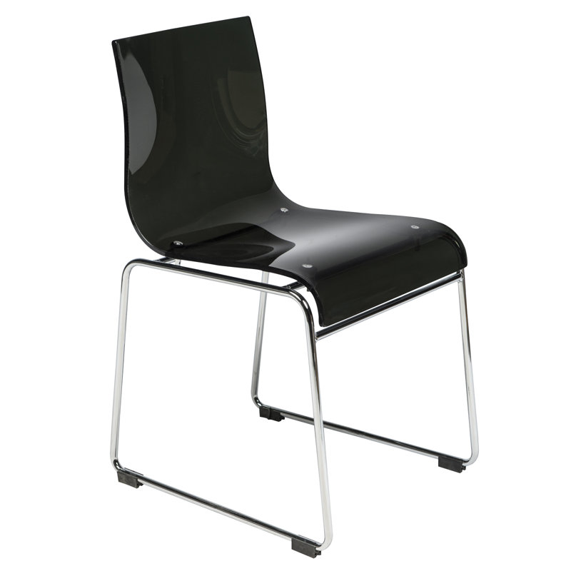 Jarnagin Modern Acrylic Dining Chair – Transparent Kitchen Side Chair with Chrome Steel Frame, Stackable and Lightweight with Floor Protectors for Dining Room or Office