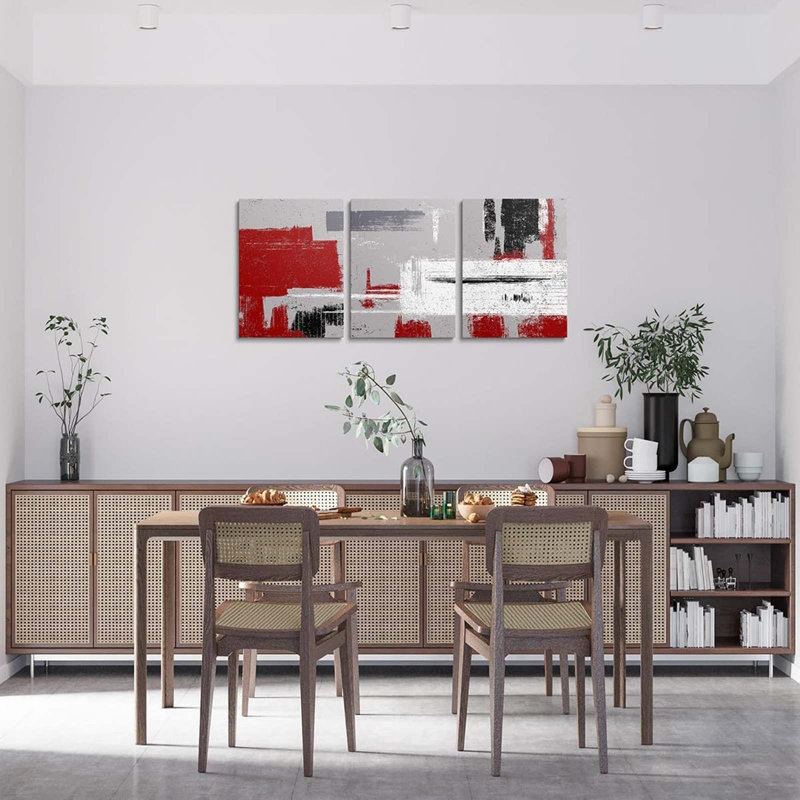 3 Piece Wrapped Canvas Wall Art, Red/Grey