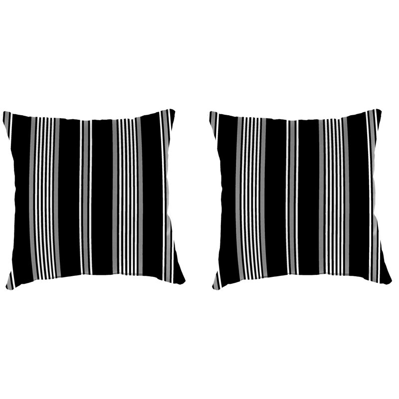 Sunbrella Outdoor Throw Pillow, Black/Gray/White/Striped