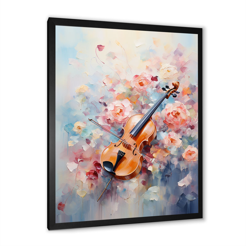 Violin Harmonious Notes - Music Wall Art, Black Picture Framed, 20" H x 12" W x 1" D