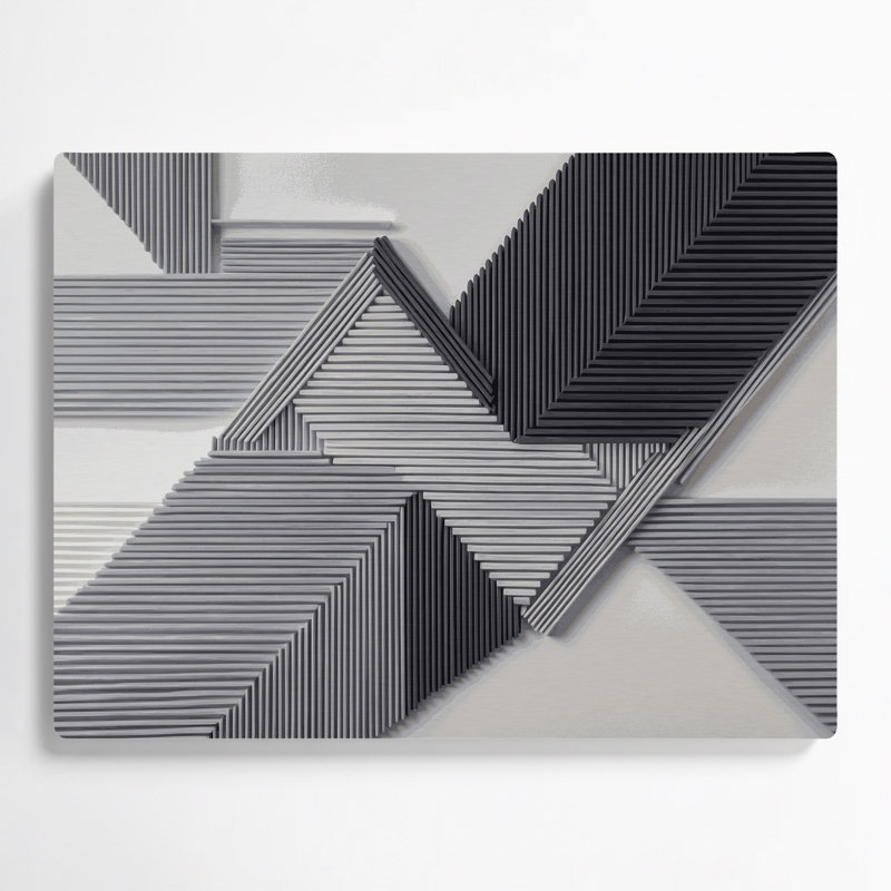 «Geometric Abstraction 23», art mural gris en métal, H 8 po x l 10 po