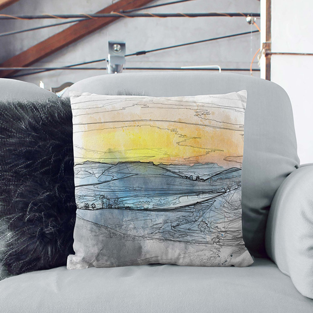 Sunrise over a Tea Plantation in Abstract Cushion with Filling