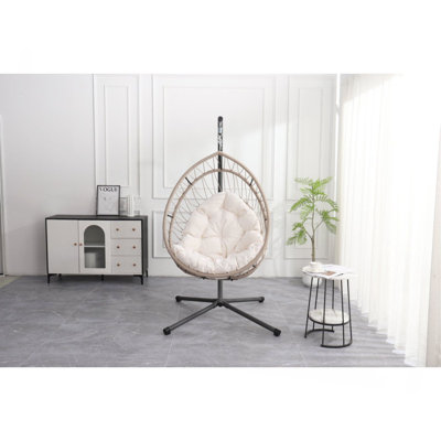 Fauteuil suspendu d'extérieur en forme d'œuf avec support, fauteuil de patio en forme d'œuf, chaise berçante d'intérieur, hamac d'extérieur, beige