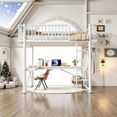 Metal Loft Bed With L-Shaped Desk, Charging Station & Storage, Space-Saving Design For Adults & Teens