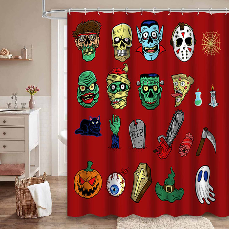 Rideau de douche avec 12 crochets Halloween, L 72 po x l 78 po