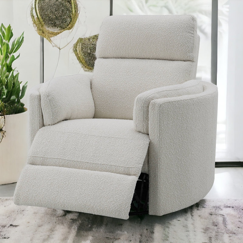 Beige Boucle Glider Recliner with Swivel, Gray Boucle