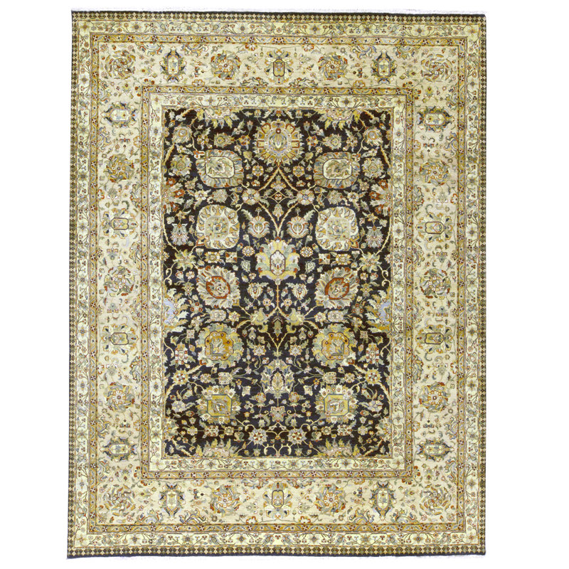 Tapis noir et brun noué à la main de haute qualité