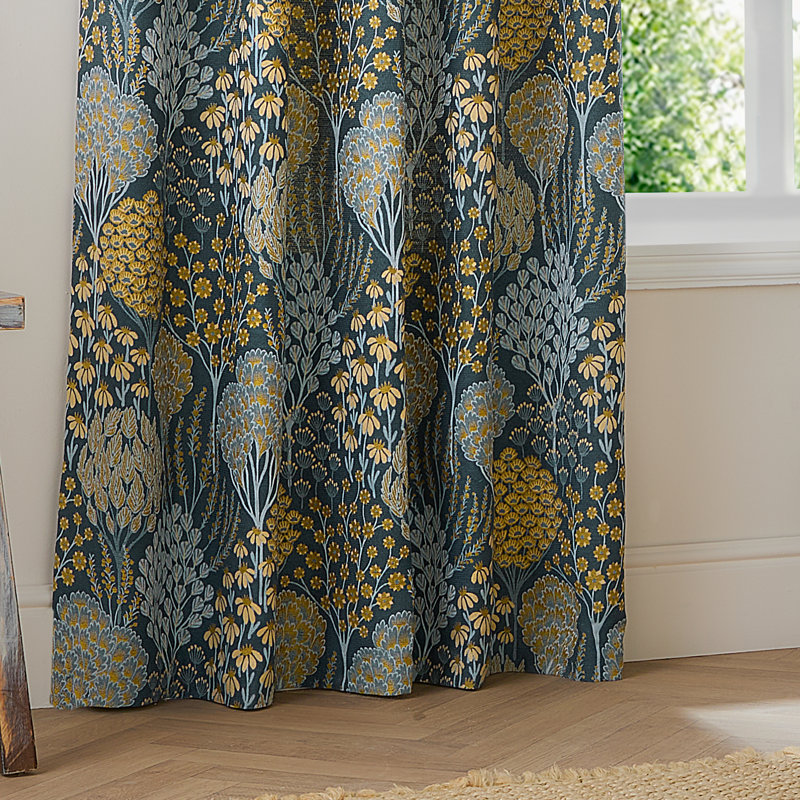 Ophelia Room Darkening Curtain Panel Pair, 229cm Width x 183cm Drop, Blue