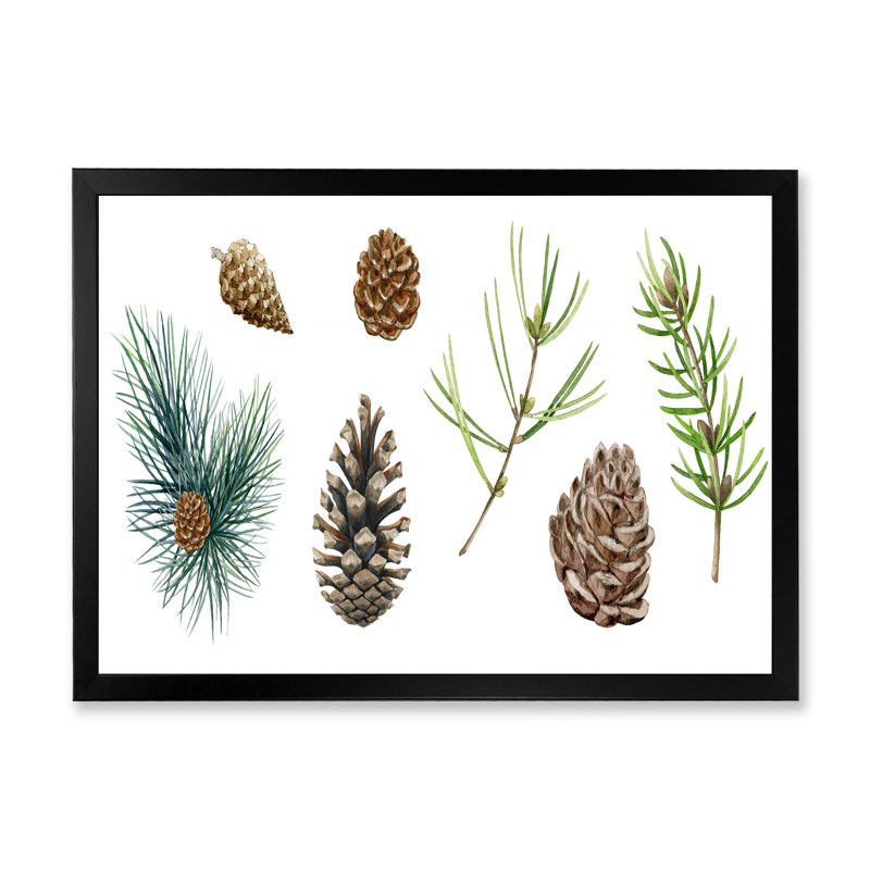 Ensemble de branches de pin - reproduction sur toile, H 30 po x l 40 po, Toile avec cadre de coin noir fermé