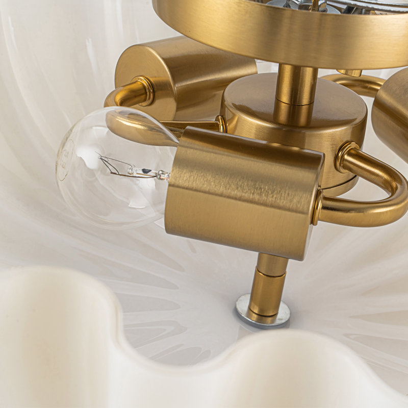 Plafonnier semi-encastré 3 lumières, Laiton brossé, Cream