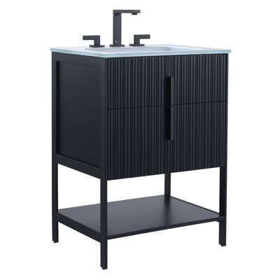 Meuble-lavabo sur pied simple 24 po avec plateau en verre Mirutil