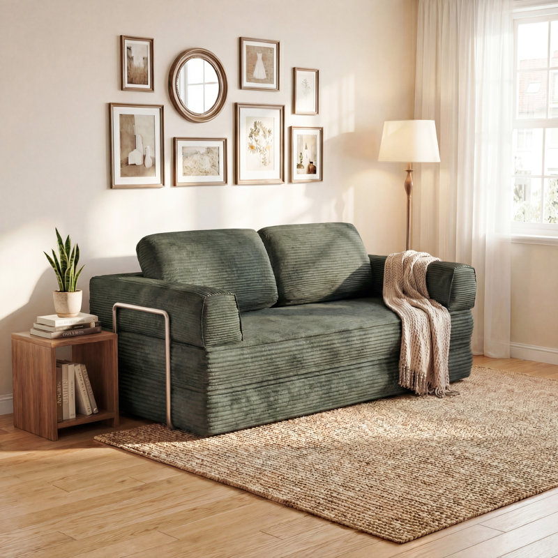 Boneless 80 "Folding Sofa Bed, Convertible Recliner with Fixed Shape Frame, Living Room Compression Corduroy Folding Sofa Bed with Pull-out Bed, No Assembly Required