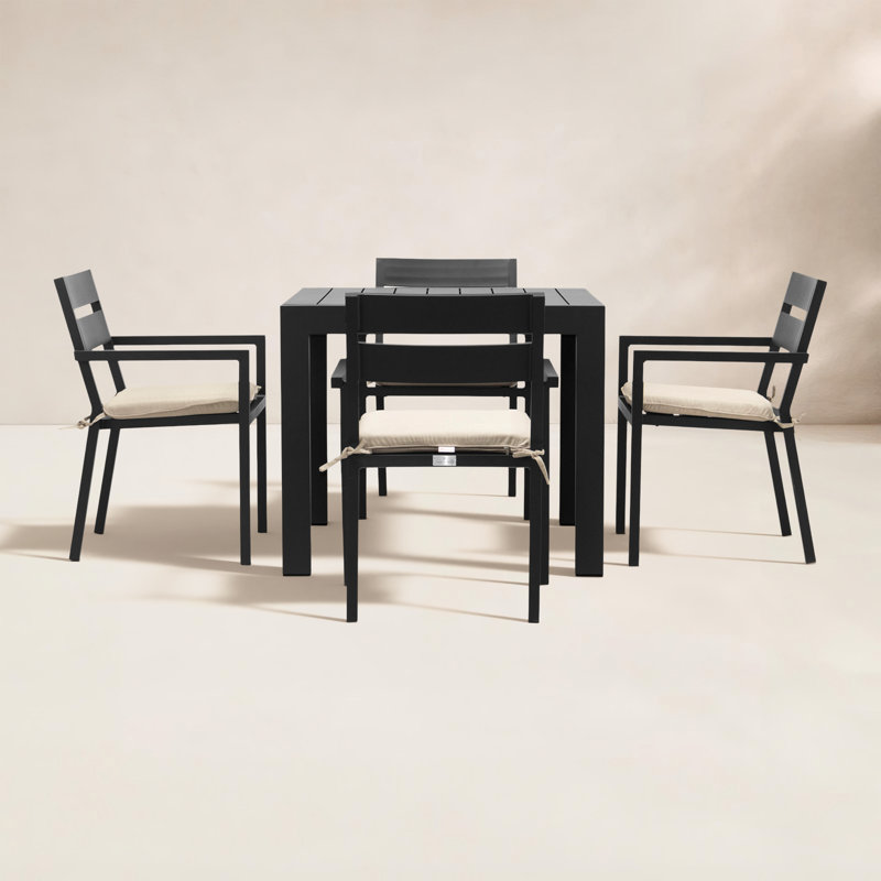 Eartha 4 - Person Patio Dining Set with Square Table , Cushions Included, Canvas Regatta Sunbrella® Canvas, Black