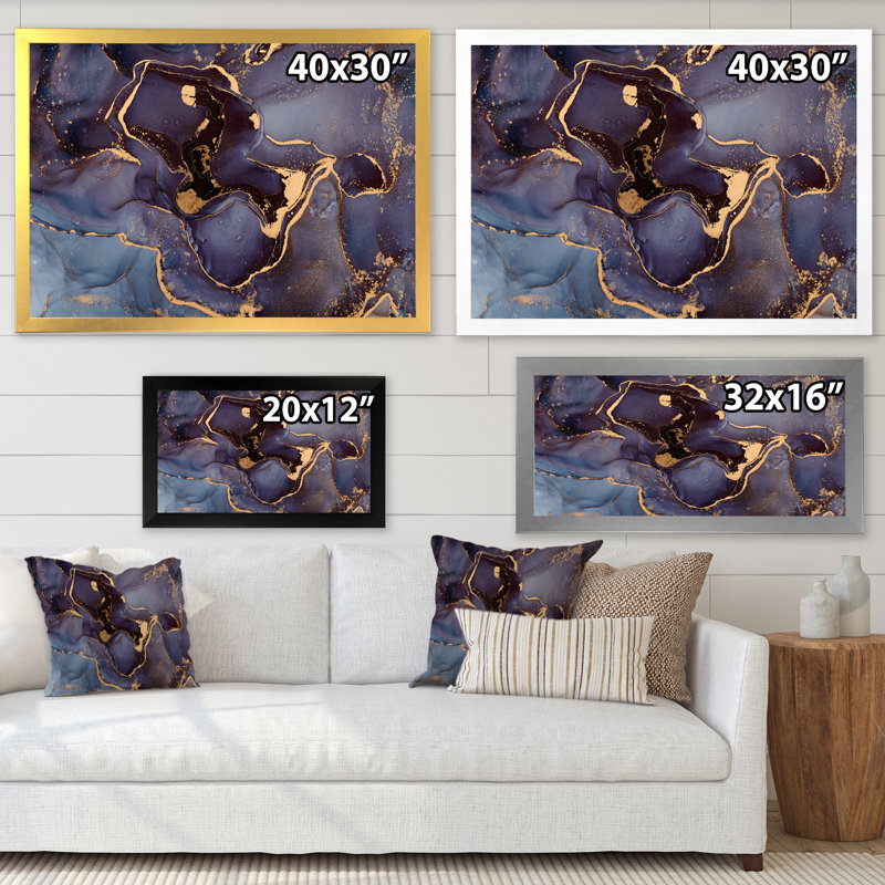 Mauve et or, abstrait fluide de luxe - peinture sur toile, H 30 po x l 40 po x P 1,5 po, Cadre photo noir