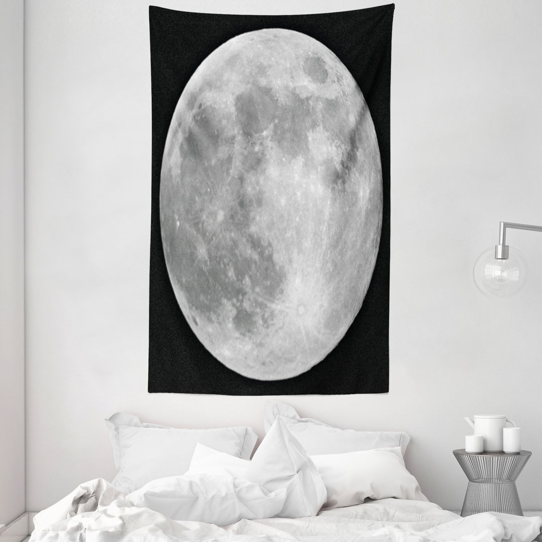 Wandteppich, Monochrome Vollmond Kunst, Schwarz Blass Grau