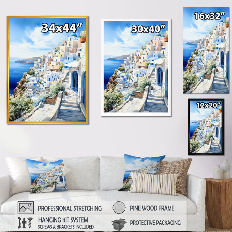Village grec des îles grecques I - Grèce, art mural, Cadre flottant blanc, 40" H x 30" W