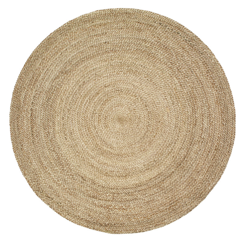 Tapis d'intérieur gris rayé en jute / sisal tressé à la main de style campagne moderne Arlean, Rond 6 pi