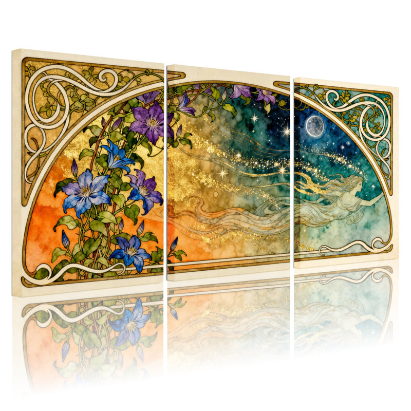 Ensemble de 3 reproductions d'art sur toile Art Nouveau, H 18 po x l 36 po